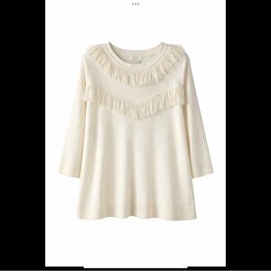 Kate Spade New York Fringe Trim Wool Blend Sweater Cream Statement Knit M